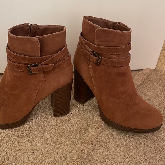 Cognac Brown Textile Booties - Picture 6 of 6